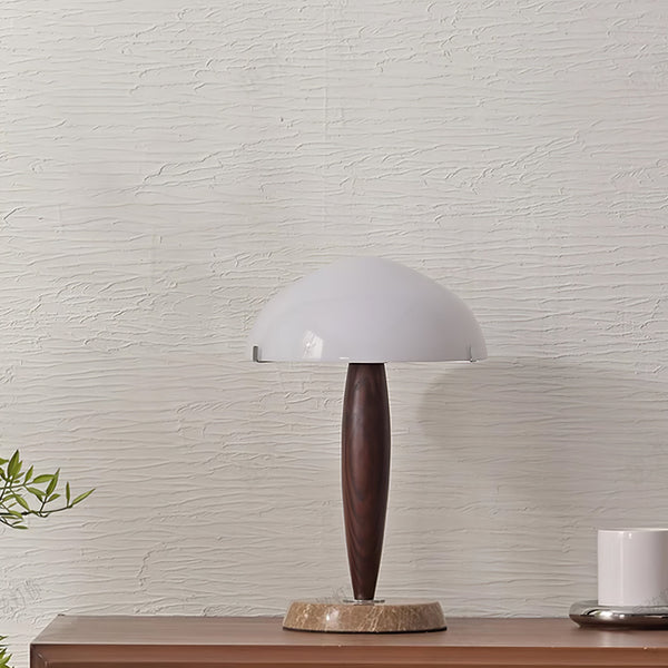 Elegante Tafellamp van Glas en Walnoot met Marmeren Accenten – Moderne Interieurverlichting