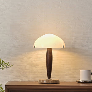 Elegante Tafellamp van Glas en Walnoot met Marmeren Accenten – Moderne Interieurverlichting