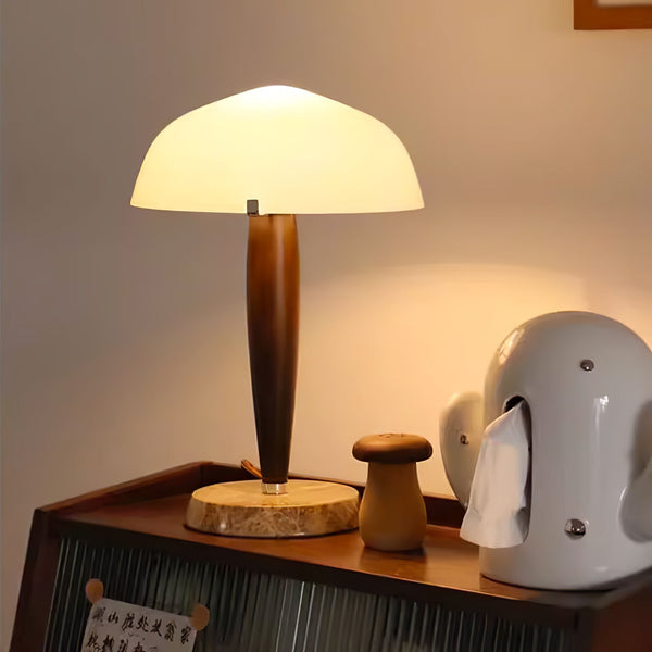 Elegante Tafellamp van Glas en Walnoot met Marmeren Accenten – Moderne Interieurverlichting