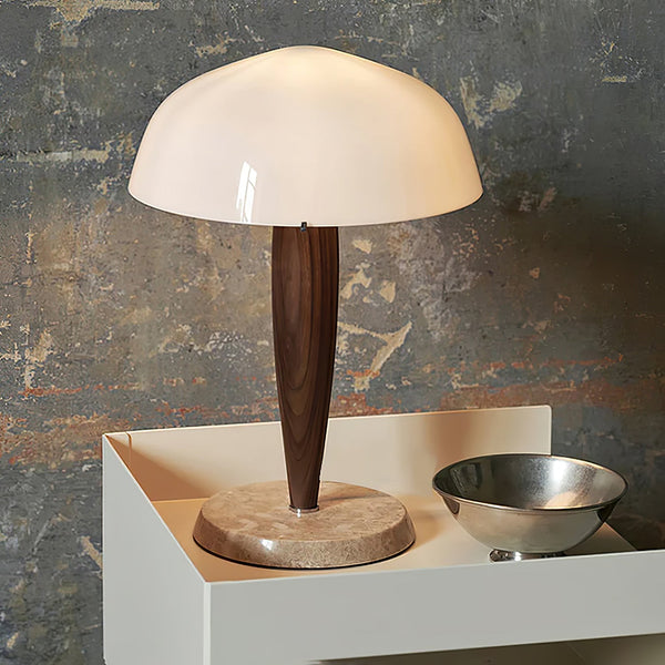 Elegante Tafellamp van Glas en Walnoot met Marmeren Accenten – Moderne Interieurverlichting