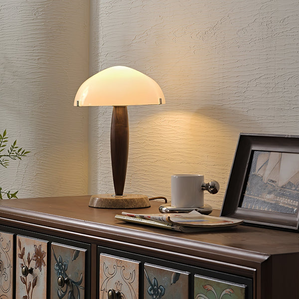 Elegante Tafellamp van Glas en Walnoot met Marmeren Accenten – Moderne Interieurverlichting