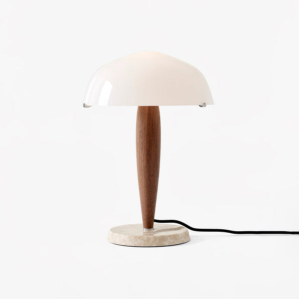 Elegante Tafellamp van Glas en Walnoot met Marmeren Accenten – Moderne Interieurverlichting