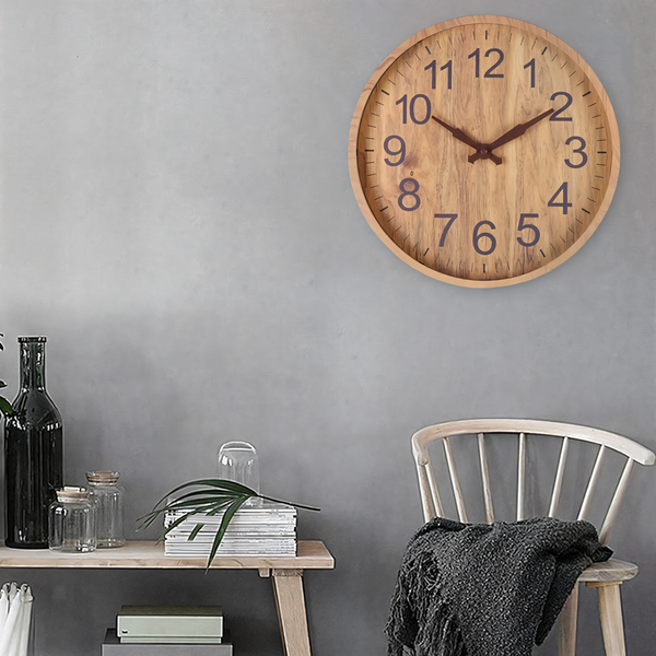 Elegante Houten Wanduhr – Geruisloze Keuken- & Woonkamerklok