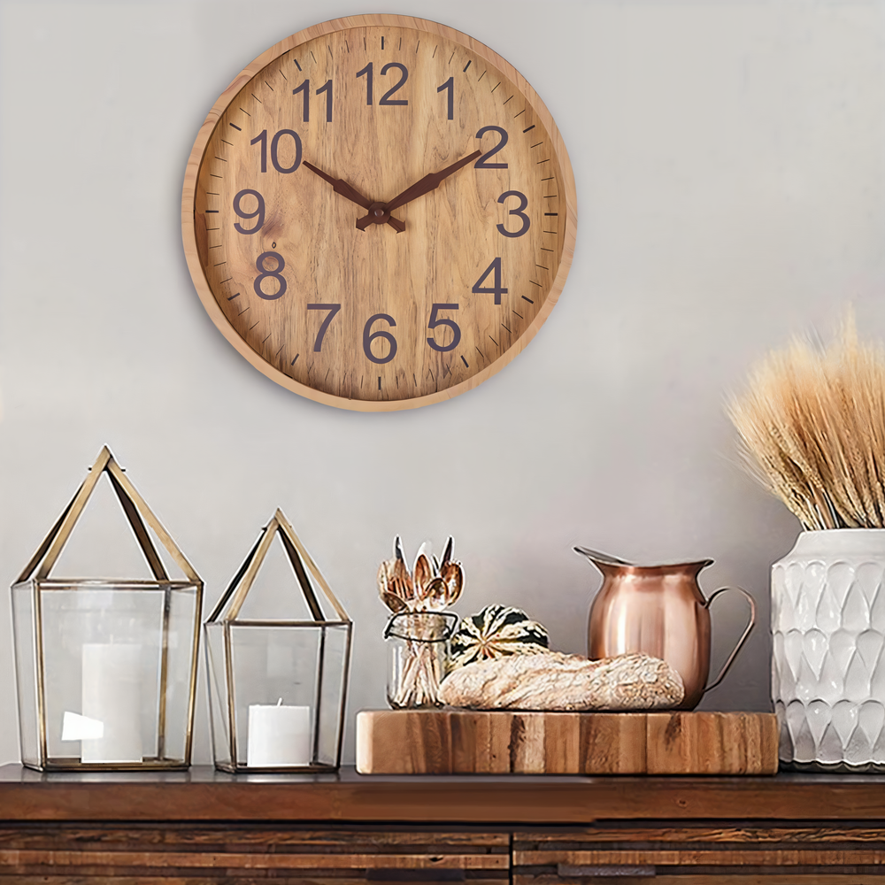 Elegante Houten Wanduhr – Geruisloze Keuken- & Woonkamerklok