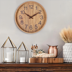Elegante Houten Wanduhr – Geruisloze Keuken- & Woonkamerklok