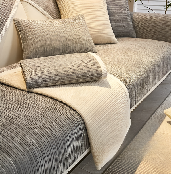 Gestreepte Chenille Sofahoes | Huisdiervriendelijke Bankbeschermer 70x70cm – 90x240cm