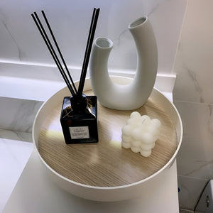 Elegant Rond Serveerblad van Keramiek en Hout – Stijlvolle Woondecoratie & Praktisch Tafelmateriaal