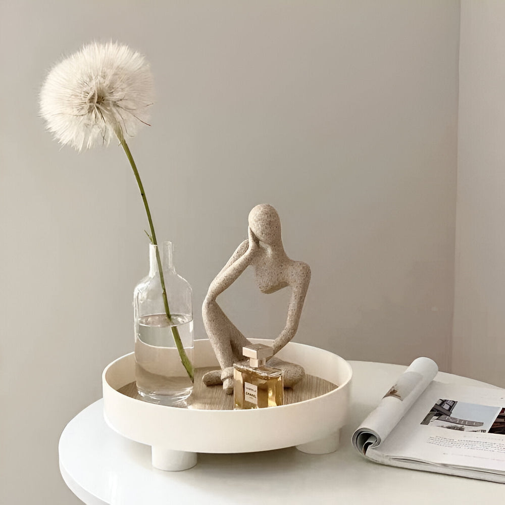 Elegant Rond Serveerblad van Keramiek en Hout – Stijlvolle Woondecoratie & Praktisch Tafelmateriaal