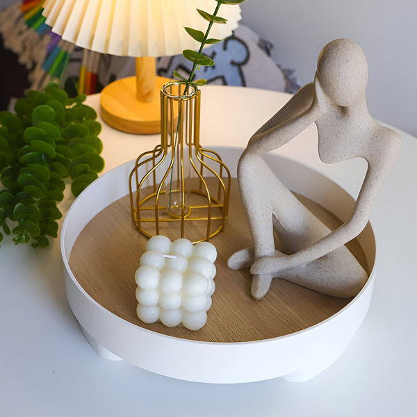 Elegant Rond Serveerblad van Keramiek en Hout – Stijlvolle Woondecoratie & Praktisch Tafelmateriaal