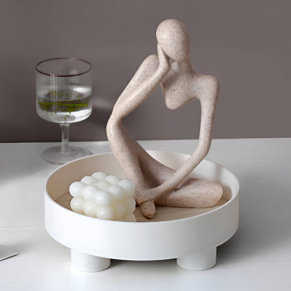 Elegant Rond Serveerblad van Keramiek en Hout – Stijlvolle Woondecoratie & Praktisch Tafelmateriaal