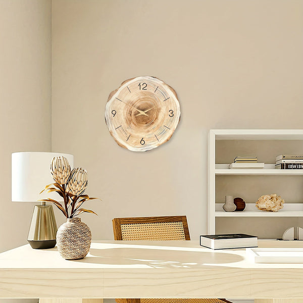 Houten Wandklok met Stil Mechanisme – Realistische Textuur, Moderne Woondecoratie