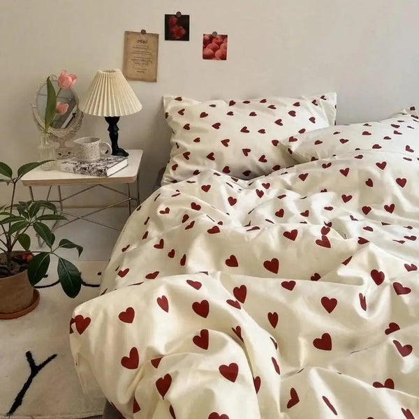 Comfortabel Beddengoed Set met Hartjes Design  Twin, Full & Queen Maten