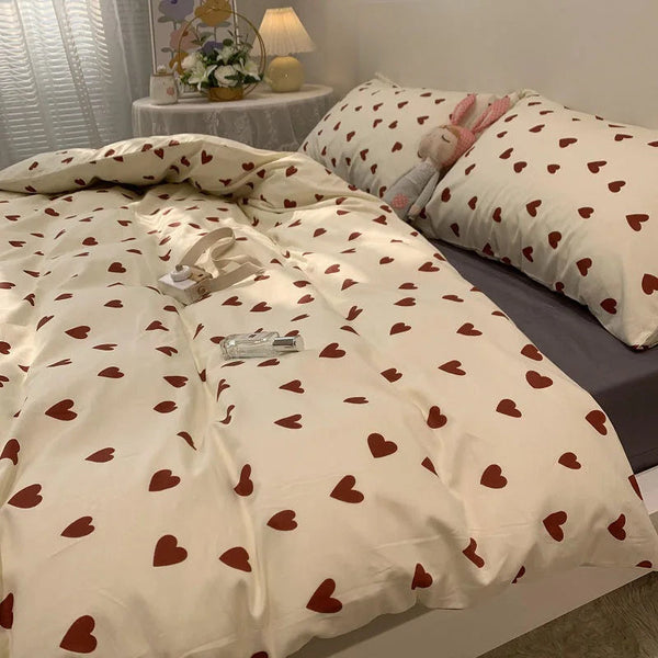 Comfortabel Beddengoed Set met Hartjes Design  Twin, Full & Queen Maten
