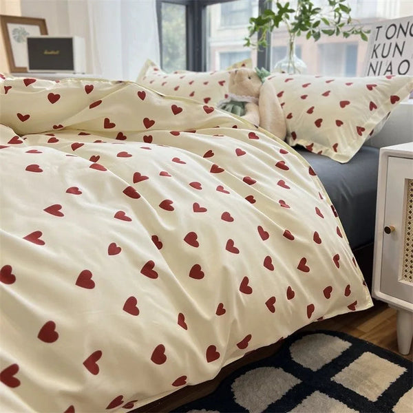 Comfortabel Beddengoed Set met Hartjes Design  Twin, Full & Queen Maten