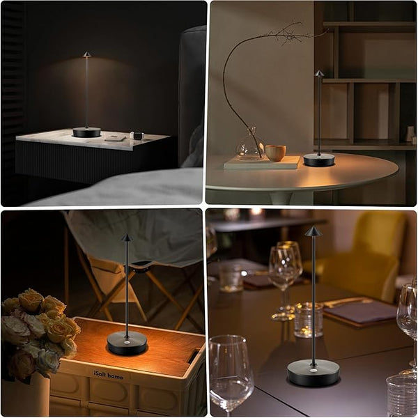 LumisBogen Draadloze LED Tafellamp – Minimalistische Woonverlichting, Oplaadbaar, Touch Bediening, Zwart & Goud