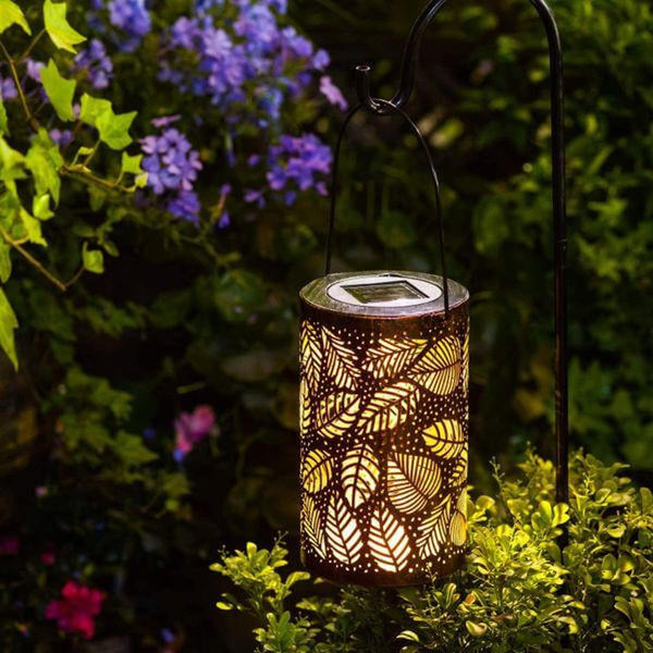 2 Stuks Elegante Solar LED Lantaarn met Bladpatroon – Tuin & Terras Verlichting