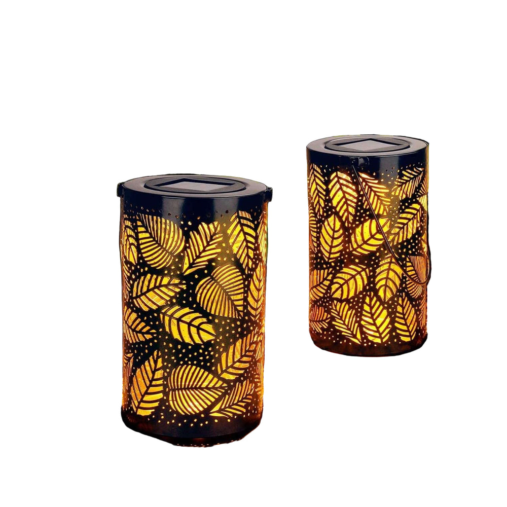 2 Stuks Elegante Solar LED Lantaarn met Bladpatroon – Tuin & Terras Verlichting