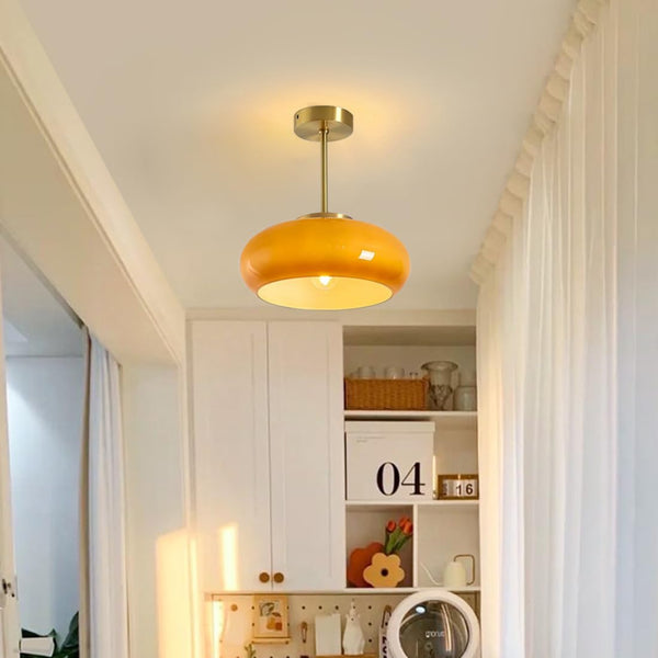 Plafondlamp met Warm Amberglas – Ronde Elegante Woonverlichting