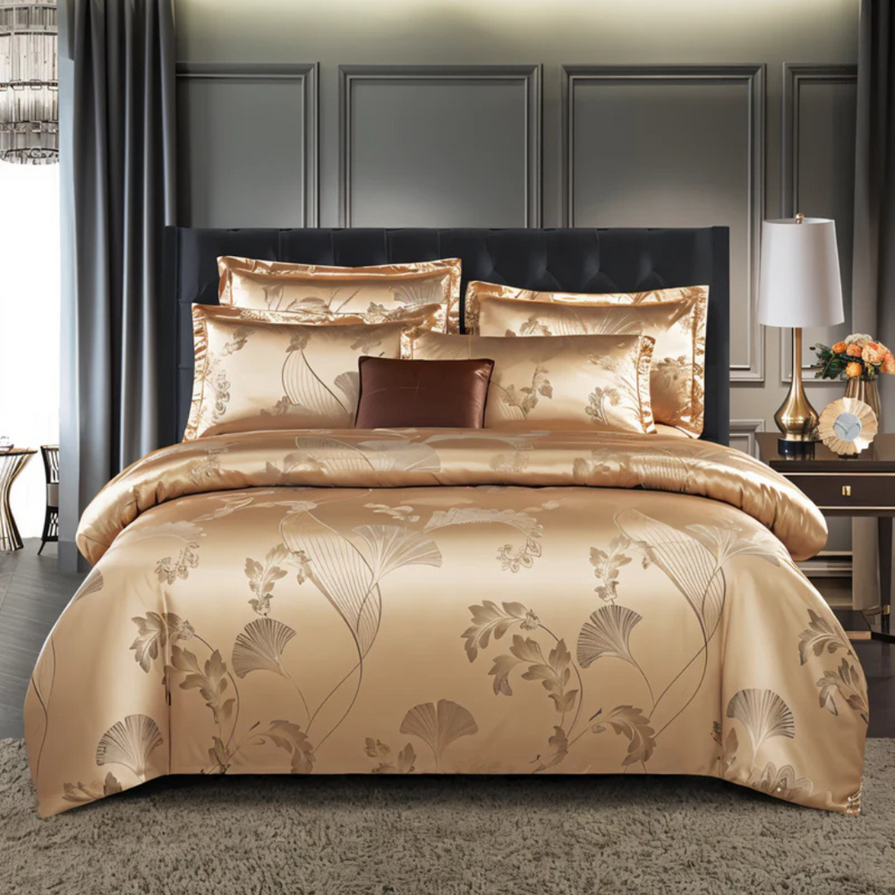 Luxe Satijnen Bedovertrek met Jacquard Design – Zijdezacht, Ademend Beddengoed voor Elegante Slaapkamers