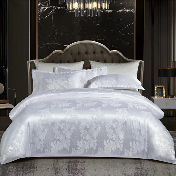 Luxe Satijnen Bedovertrek met Jacquard Design – Zijdezacht, Ademend Beddengoed voor Elegante Slaapkamers