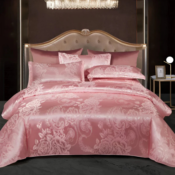 Luxe Satijnen Bedovertrek met Jacquard Design – Zijdezacht, Ademend Beddengoed voor Elegante Slaapkamers