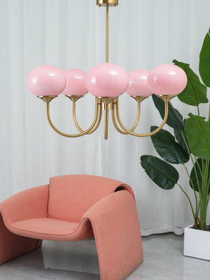 Moderne Bubbles LED Plafondlamp – Elegante Roze Glas & Gouden Afwerking