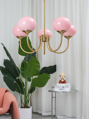 Moderne Bubbles LED Plafondlamp – Elegante Roze Glas & Gouden Afwerking