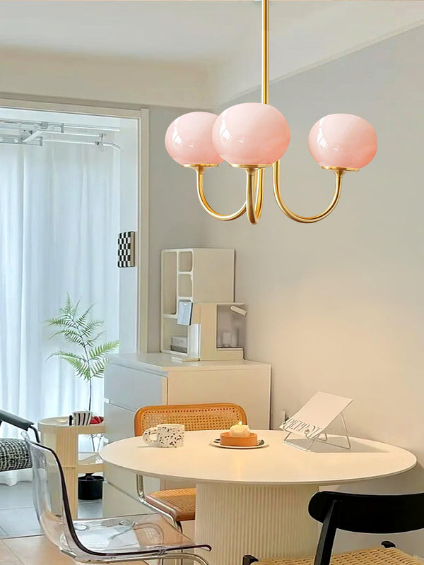 Moderne Bubbles LED Plafondlamp – Elegante Roze Glas & Gouden Afwerking