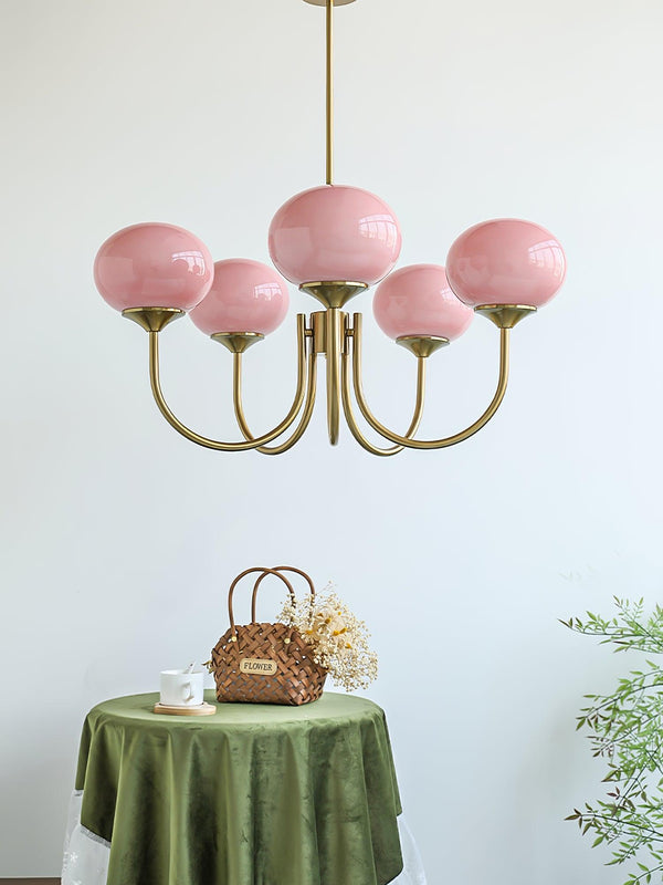 Moderne Bubbles LED Plafondlamp – Elegante Roze Glas & Gouden Afwerking