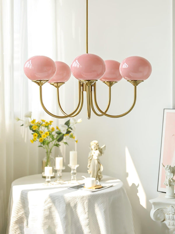 Moderne Bubbles LED Plafondlamp – Elegante Roze Glas & Gouden Afwerking