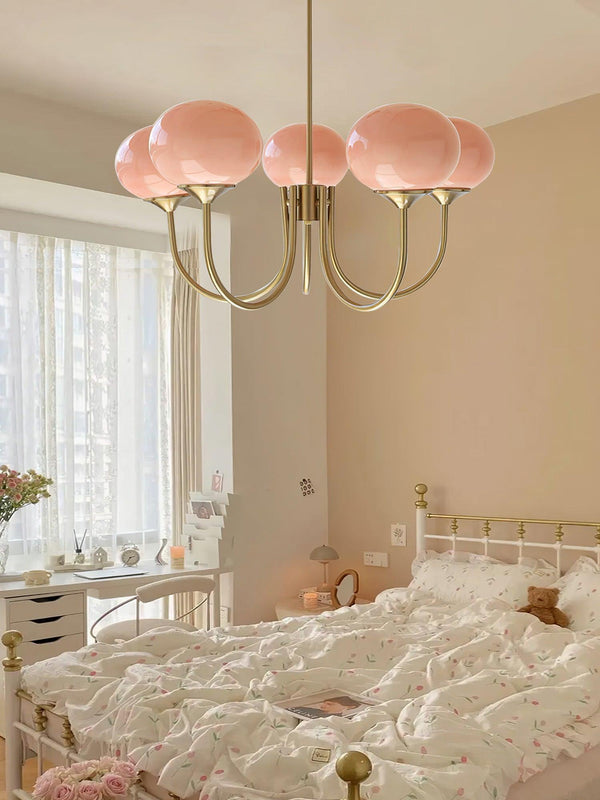 Moderne Bubbles LED Plafondlamp – Elegante Roze Glas & Gouden Afwerking