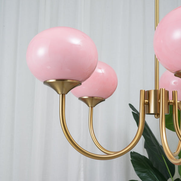 Moderne Bubbles LED Plafondlamp – Elegante Roze Glas & Gouden Afwerking