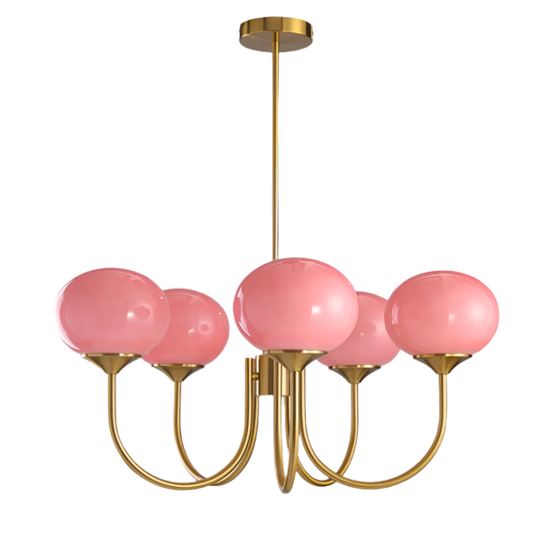 Moderne Bubbles LED Plafondlamp – Elegante Roze Glas & Gouden Afwerking