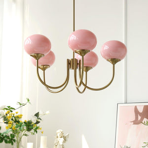 Moderne Bubbles LED Plafondlamp – Elegante Roze Glas & Gouden Afwerking