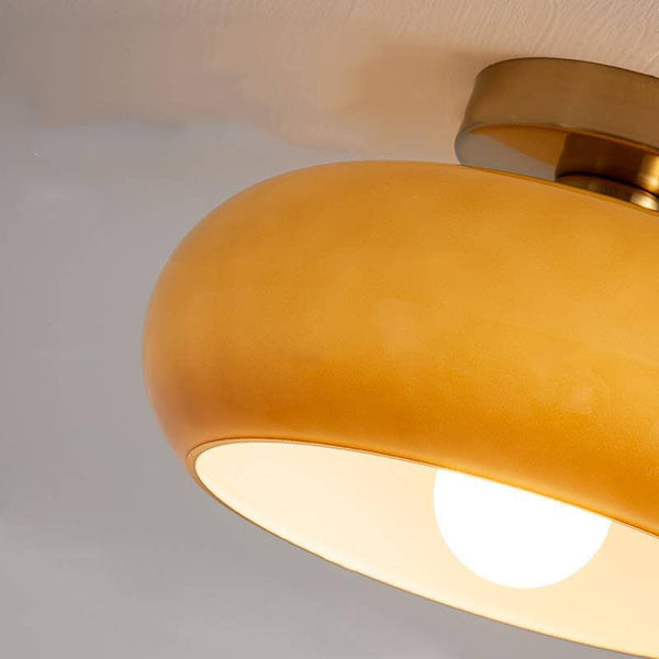 Plafondlamp met Warm Amberglas – Ronde Elegante Woonverlichting