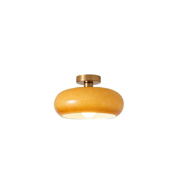 Plafondlamp met Warm Amberglas – Ronde Elegante Woonverlichting