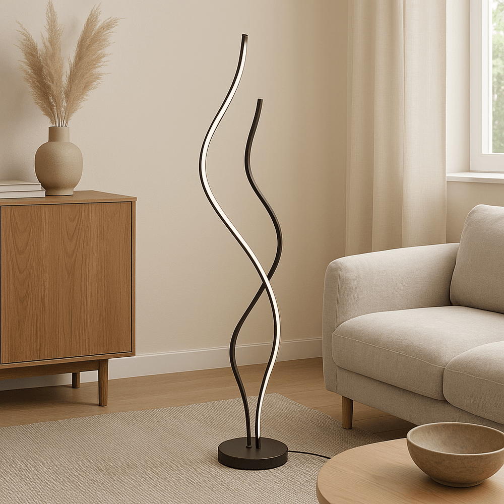 Moderne LED Vloerlamp met Golvend Design – Sfeervolle Staande Lamp