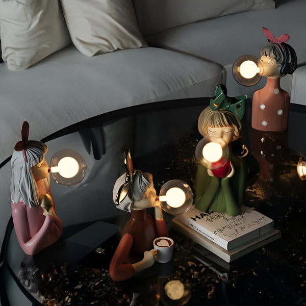 Charmante BubbleFairies Tafellamp – Magische Beeldlamp met Meisjesfiguren