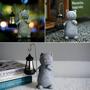 Zonne-energie Tuinlamp met Kat Beeld – Betoverende Buiten Decoratie