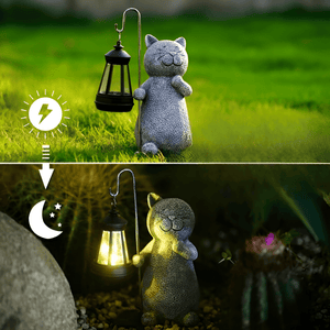 Zonne-energie Tuinlamp met Kat Beeld – Betoverende Buiten Decoratie