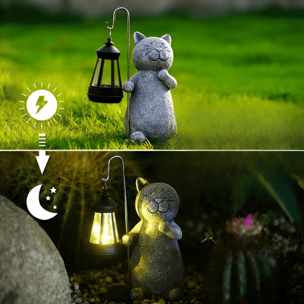 Zonne-energie Tuinlamp met Kat Beeld – Betoverende Buiten Decoratie