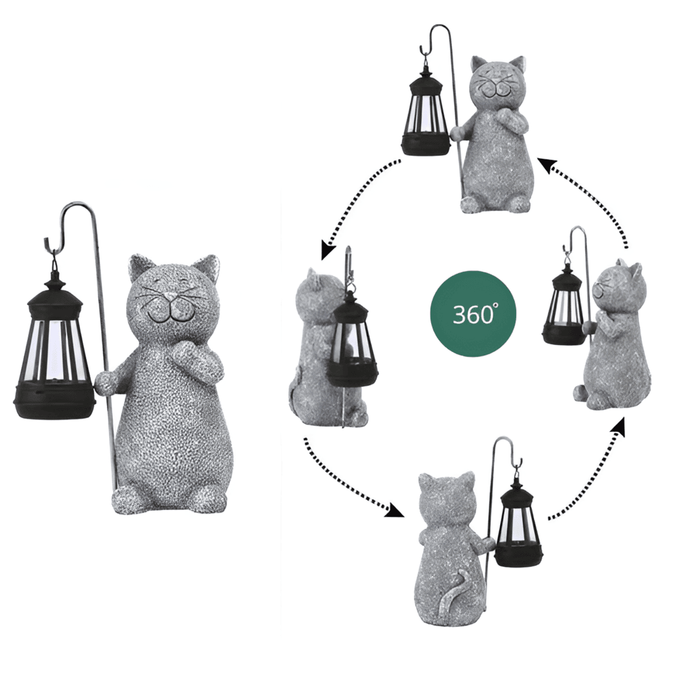 Zonne-energie Tuinlamp met Kat Beeld – Betoverende Buiten Decoratie