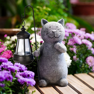 Zonne-energie Tuinlamp met Kat Beeld – Betoverende Buiten Decoratie