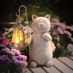 Zonne-energie Tuinlamp met Kat Beeld – Betoverende Buiten Decoratie