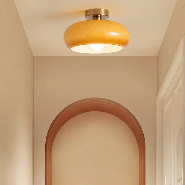 Plafondlamp met Warm Amberglas – Ronde Elegante Woonverlichting