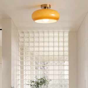 Plafondlamp met Warm Amberglas – Ronde Elegante Woonverlichting