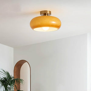 Plafondlamp met Warm Amberglas – Ronde Elegante Woonverlichting