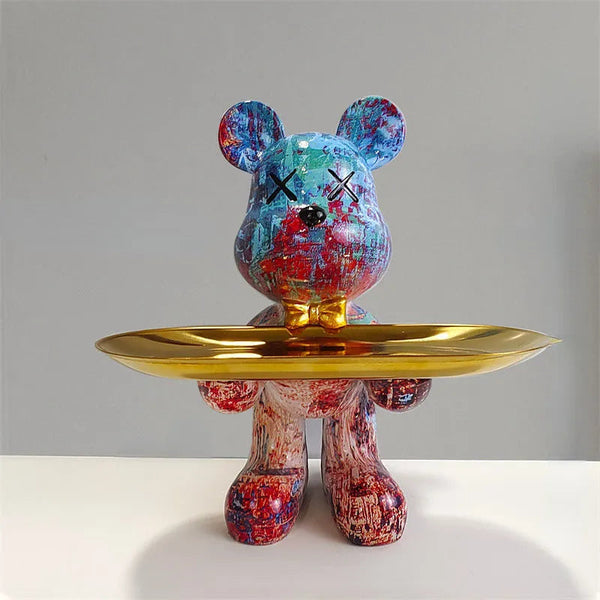 Abstracte Beerenstandbeeld met Sleutel- en Accessoirebak – Moderne Woondecoratie