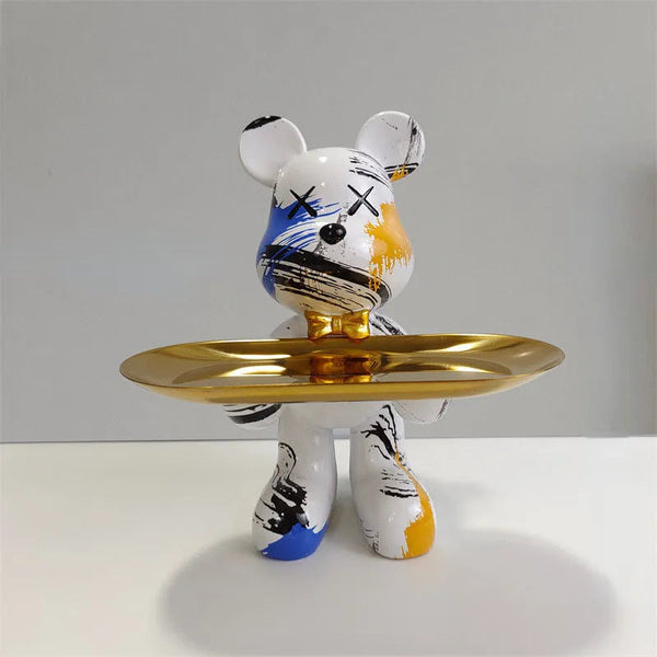 Abstracte Beerenstandbeeld met Sleutel- en Accessoirebak – Moderne Woondecoratie