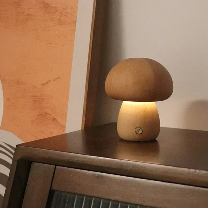 Houten Paddenstoel LED Nachtlampje met Touchbediening – Gezellig Tafellampje voor Kinderkamer en Woonruimte
